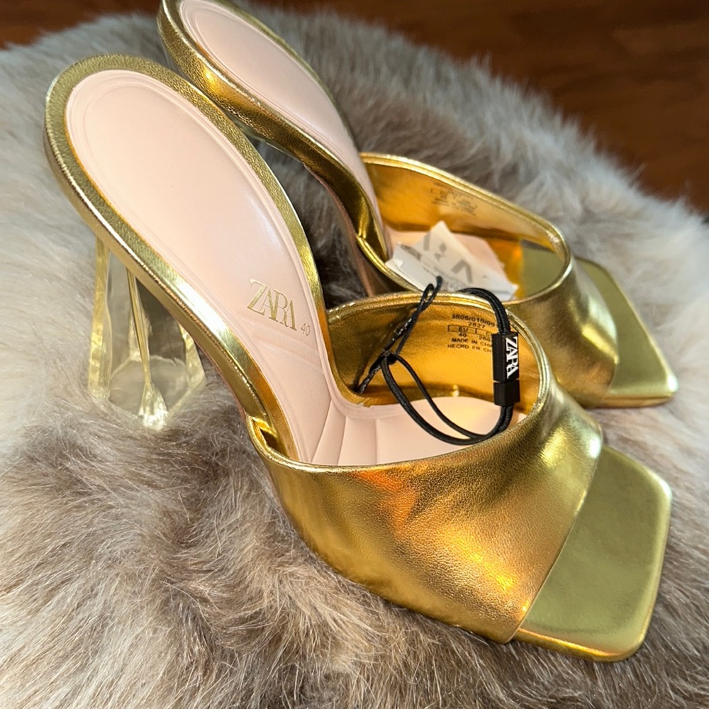 Gold Zara clear heeled sandals